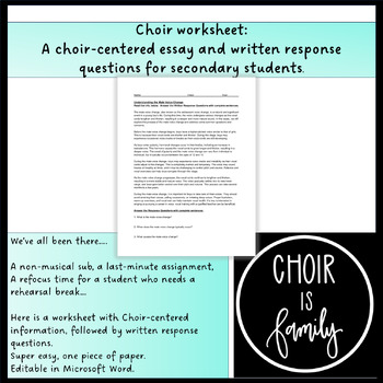 Preview of Choir Writing Assignment:  Types of Singing Voices
