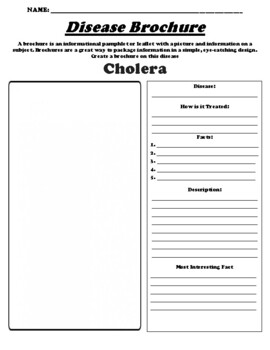 Preview of Cholera "Informational Brochure" Worksheet & WebQuest
