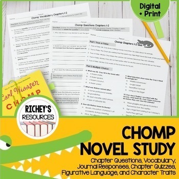 Preview of Chomp by Carl Hiaasen Novel Study and Quizzes Digital and Print