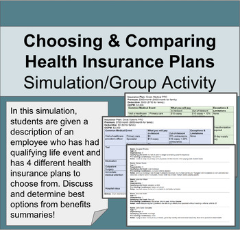 Preview of Choose Health Insurance Plan - benefit summaries with scenarios, group activity