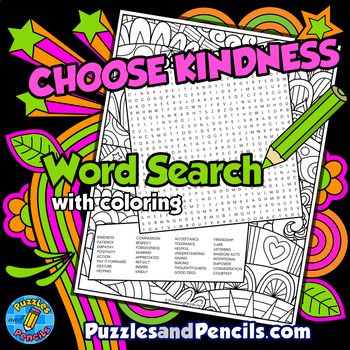 Preview of Choose Kindness Word Search Puzzle Activity Page & Coloring | Kindness Puzzle