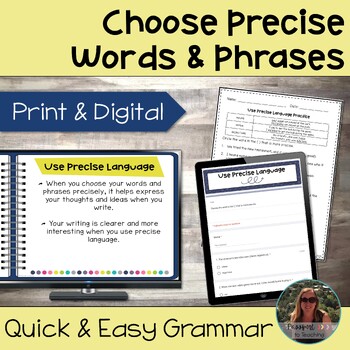 Preview of Choose Precise Words and Phrases Unit - Grammar Practice 4th Grade