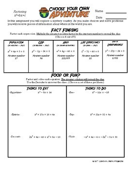 adventure math worksheet factoring south africa by clark creative