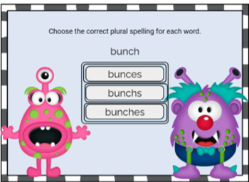 Preview of Choose the Correctly Spelled Plural - Grade 2- Easel Self-Checking - Monsters
