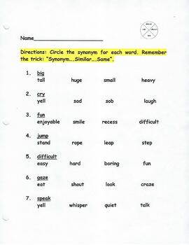 Choosing synonyms - revision online exercise for