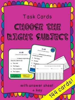 Preview of Choose the right subject TASK CARDS { Subject-Verb Agreement }