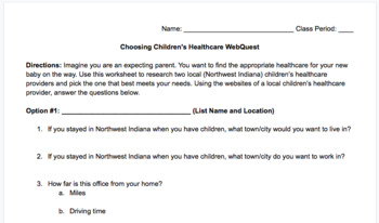 Preview of Choosing Children's Healthcare WebQuest - E-Learning Assignment