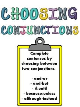 Preview of Choosing Conjunctions Worksheets; Coordinate and Subordinate Conjunctions