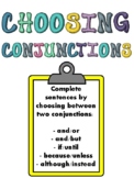 Choosing Conjunctions Worksheets; Coordinate and Subordina