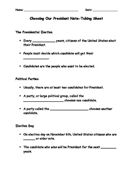 Preview of Choosing Our President Note-Taking Sheet