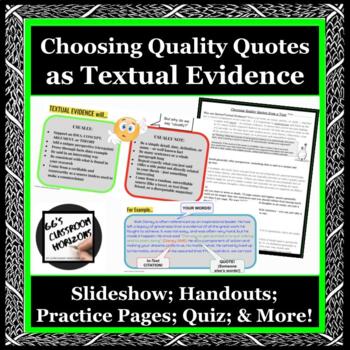 Preview of Choosing Quality Quotes & Text Evidence Worksheets | Activity