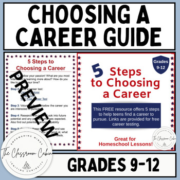 Preview of Choosing a Career for 9-12th Grades and Homeschool  **Free Guide**