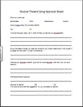 Choosing a Musical Theatre Solo: Student Worksheet by Mrs Pea | TpT