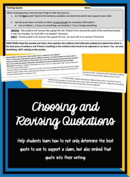 Preview of Text Evidence: Choosing and Revising Quotes (Writing)