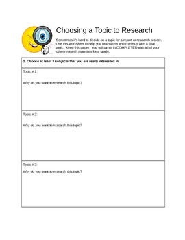 Preview of Choosing your Topic & Research Lesson PLan