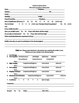 chorus audition form Choral Audition Teachers Teachers by Pay  Beasley Brooke Form