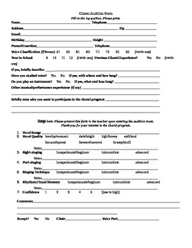 Preview of Choral Audition Form