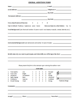 Preview of Choral Audition Form
