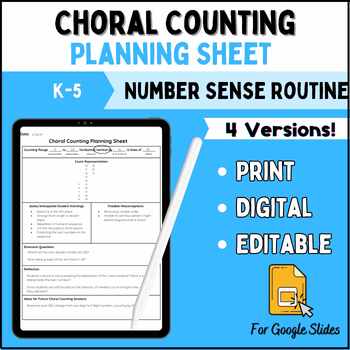 Preview of Choral Counting Number Talk Planning Sheet Editable Template and Printable PDF