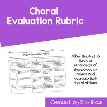 audition criteria form the in Rubric Middle by Music  Choral Evaluation TpT