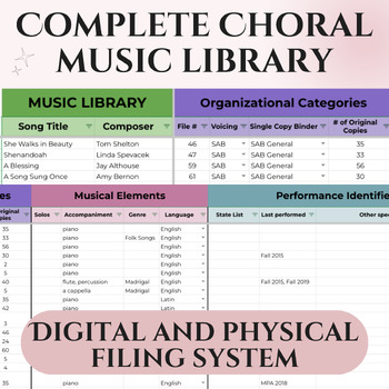 Preview of Choral Music Library Google Sheet and Physical Filing System - Step by Step!
