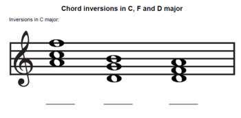 Preview of Chords worksheet - Chord inversions in C, F and G major