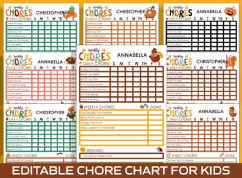 Preview of Chore Chart for Kids, Autumn/Fall, Printable/Editable Chore Chart for Kids
