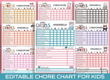 Preview of Chore Chart for Kids - Cat / Kitten, Printable/Editable Chore Chart for Kids