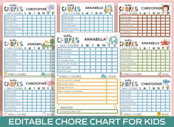 Preview of Chore Chart for Kids - Cute Animals, Printable/Editable Chore Chart for Kids