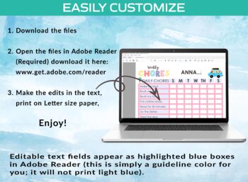 Chore Chart for Kids, Daily/Weekly Editable Chore Charts, To Do List,  Routine