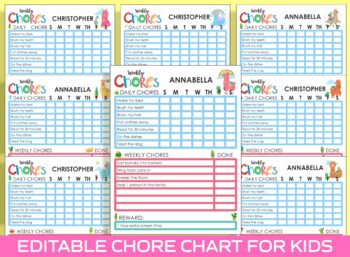 Preview of Chore Chart for Kids - Llama, Printable/Editable Chore Chart for Kids/Boys/Girls