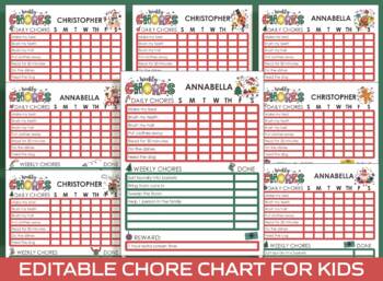 Preview of Chore Chart for Kids, Merry Christmas, Printable/Editable Chore Chart for Kids