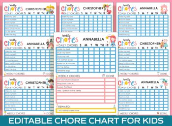 Preview of Chore Chart for Kids - Princess, Printable/Editable Chore Chart for Kids, Girls