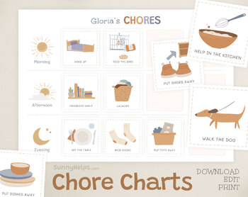Preview of Chore Chart for Kids Printable / Editable Routine Charts and Cards 