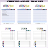 Chore Chart for Kids &Screen Time Checklist