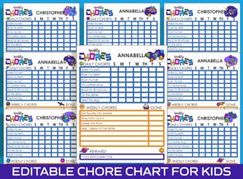 Preview of Chore Chart for Kids, Space, Printable/Editable Chore Chart for Kids, Boys/Girls