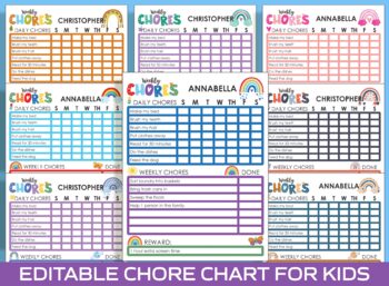 Preview of Chore Chart for Kids, Spring Rainbow, Printable/Editable Chore Chart for Kids