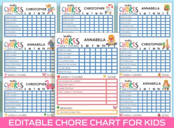 Preview of Chore Chart for Kids - Summer Animal, Printable/Editable Chore Chart for Kids