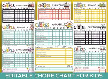 Preview of Chore Chart for Kids, Vehicle/Transport, Printable/Editable Chore Chart for Kids