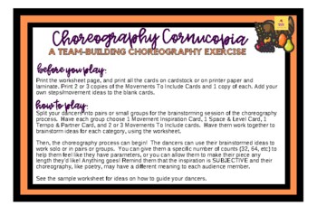 Preview of Choreography Cornucopia - team-building choreography game with a thankful theme