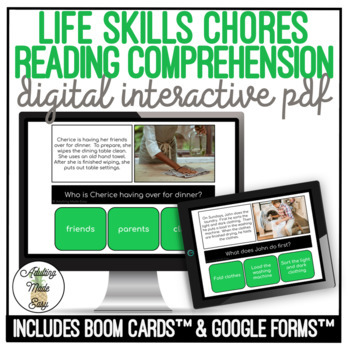 Preview of Chores Simplified Reading Comprehension Digital Interactive Activity