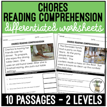 Preview of Chores Simplified Reading Comprehension Worksheets