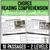 Chores Simplified Reading Comprehension Worksheets
