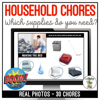 Preview of Chores - Which Supplies Do You Need? Boom Cards