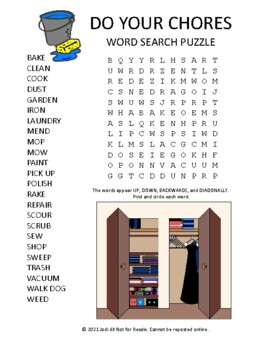 Preview of Chores Word Search Puzzle Worksheet Game & Easel Activity