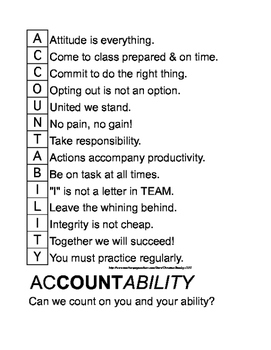 accountability work ethic acronymn worksheet by christine stanley