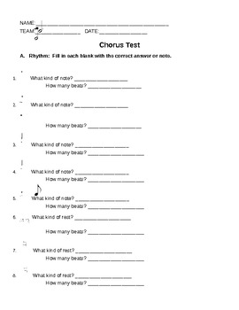 Preview of Chorus Test - Rhythm, Time Signatures, Dynamics & Solfege Names