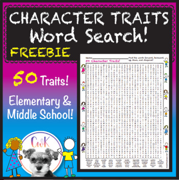 Preview of Character Traits Word Search! FREEBIE!