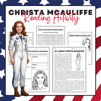 Preview of Christa Mcauliffe - Reading Activity Pack | Arab American Heritage Month Activy