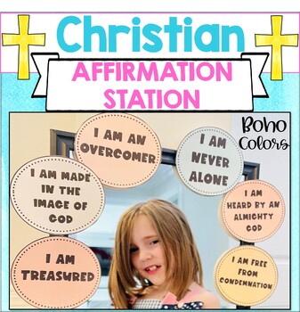 Preview of Christian Affirmation Station Bible Bulletin Board Affirmations boho